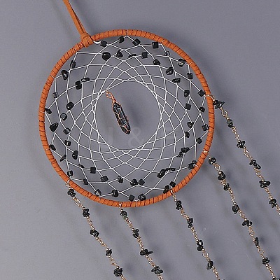 Iron & Natural Black Agate Woven Net Hanging Suncatchers HJEW-F027-09-1