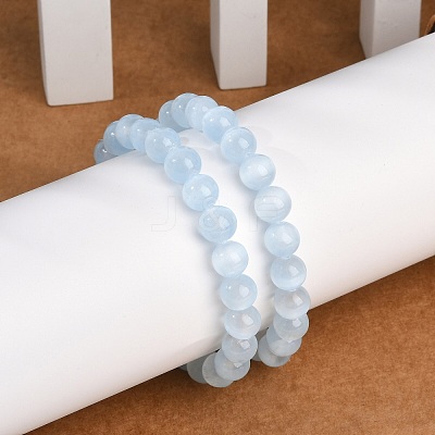 Dyed Natural Selenite Round Beaded Stretch Bracelets for Women G-U005-02H-1