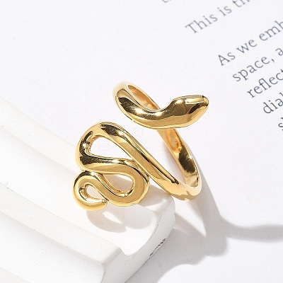 304 Stainless Steel Snake Open Cuff Rings for Women LS-RJEW-Z077-01G-09-1