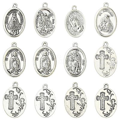 60Pcs 6 Styles Religion Tibetan Style Alloy Pendants FIND-CJ0005-79-1