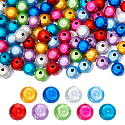 90Pcs 9 Colors Matte Spray Painted Acrylic Beads OACR-TA0001-79-1