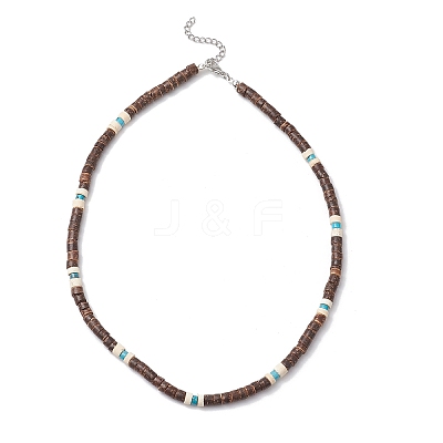 2Pcs 2 Colors Natural Coconut & Natural Magnesite Heishi Beaded Necklaces NJEW-JN05308-1