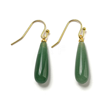 Ion Plating(IP) Natural Green Aventurine Dangle Earring EJEW-C084-01G-02-1
