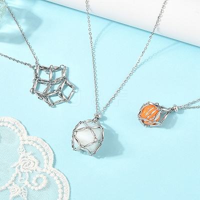 3Pcs 3 Styles 304 Stainless Steel Macrame Pouch Pendant Necklaces NJEW-YW00006-1