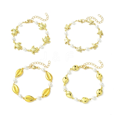 4Pcs 304 Stainless Steel & Shell Pearl Link Chains Bracelets for Women BJEW-JB13815-1