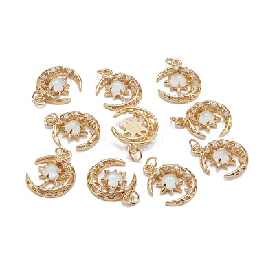 Brass Micro Pave Clear Cubic Zirconia Glass Pendants ZIRC-C024-06G-03-1