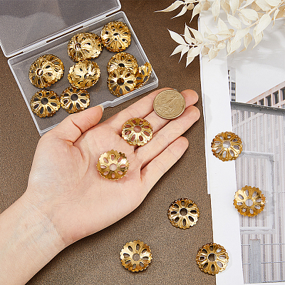 30Pcs Brass Bead Caps KK-FH0008-34G-1