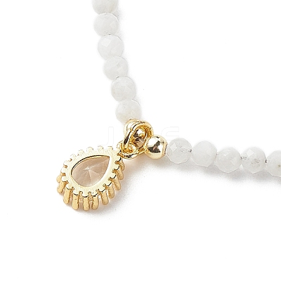 Cubic Zirconia Teardrop Pendant Necklace with Natural Moonstone Beaded Chains NJEW-JN04121-03-1