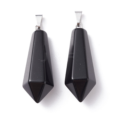 Natural Black Obsidian Pointed Pendants G-I314-02P-06-1