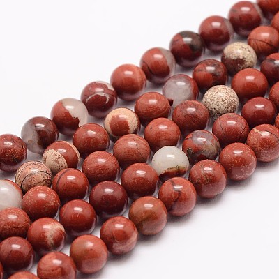 Natural Red Jasper Bead Strands G-K153-B19-8mm-1