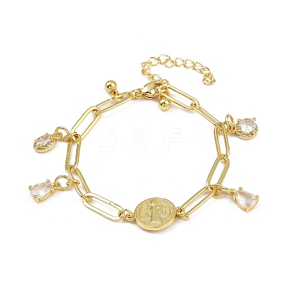 Rack Plating Teardrop Brass Micro Pave Cubic Zirconia Charm Bracelets BJEW-L702-01G-1