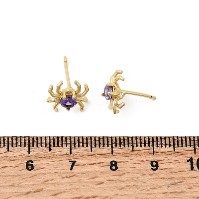 Spider Brass Micro Pave Cubic Zirconia Stud Earrings EJEW-L306-04G-01-1