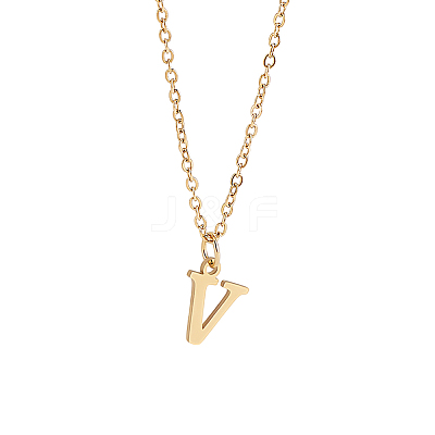 304 Stainless Steel Letter Pendant Necklaces NJEW-LP0001-53V-G-1