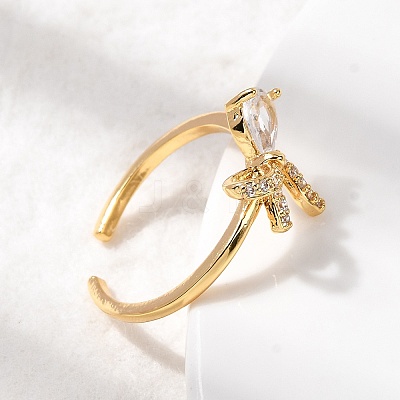 Brass Pave Clear Cubic Zirconia Cuff Rings RJEW-P173-01G-01-1