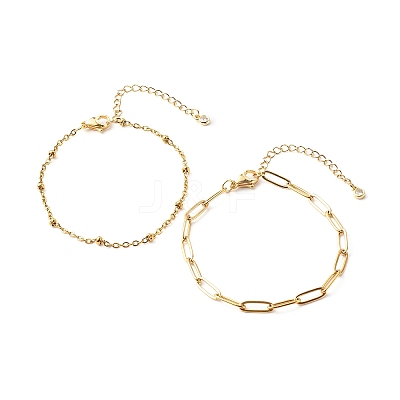 304 Stainless Steel Paperclip & Satellite Chains Bracelet Set X-BJEW-JB06523-1