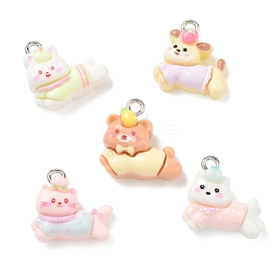Running Animal Theme Printed Opaque Resin Pendants RE-CBAFB89-03-1