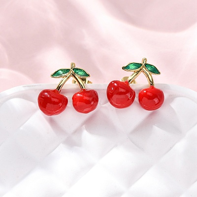 Brass Enamel Stud Earrings EJEW-D322-06G-03-1