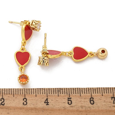 Brass Micro Pave Clear Cubic Zirconia Dangle Stud Earrings EJEW-M077-10G-02-1