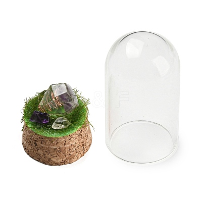 Natural Amethyst Nuggets Display Decoration with Glass Dome Cloche Cover DJEW-B009-04B-1