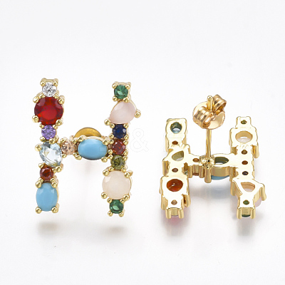 Brass Micro Pave Cubic Zirconia Ear Studs EJEW-S201-41H-1