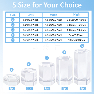 5Pcs 5 Styles Acrylic Hexagon Display Stands OACR-BC0001-22-1