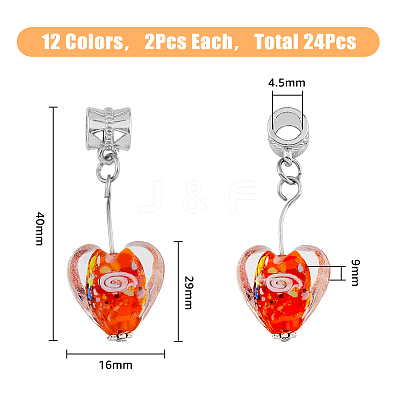 24Pcs 12 Colors Handmade Luminous Lampwork European Dangle Charms PALLOY-AB00087-1