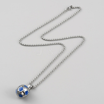 304 Stainless Steel Football Pendant Necklace with Rolo Chains for Women X1-NJEW-SZC0003-02P-1