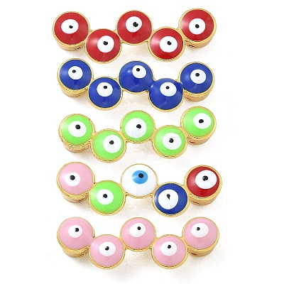 Rack Plating Brass Enamel Evil Eye Connector Charms KK-A234-025G-1