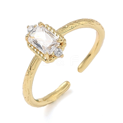 Rectangle Brass Micro Pave Cubic Zirconia Cuff Rings RJEW-Z111-04G-09-1