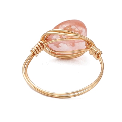 Brass & Cherry Quartz Rose Quartz Natural Red Rainbow Jasper Finger Rings for Women RJEW-JR00872-1