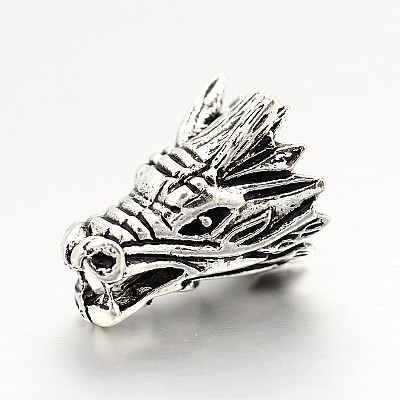 Tibetan Style Alloy Animal 3D Dragon Head Beads PALLOY-A063-04AS-1