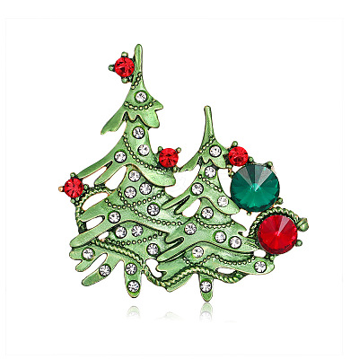 Christmas Tree Enamel Pin with Rhinestone XMAS-PW0001-264-1