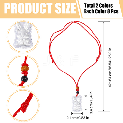 16Pcs 2 Colors Gold Foil Rabbit Pendant Necklaces Set with Red Ropes NJEW-CA0001-08-1