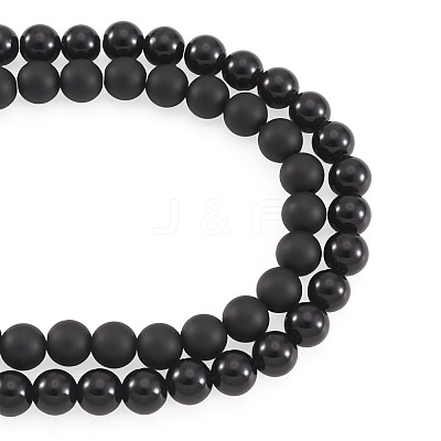 2 Strands 2 Styles Natural Black Onyx(Dyed & Heated) Beads Strands G-TA0003-52-8mm-1