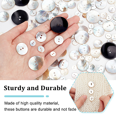 160Pcs 8 Styles 2-Hole Flat Round Mother of Pearl Buttons SHEL-GA0001-18-1