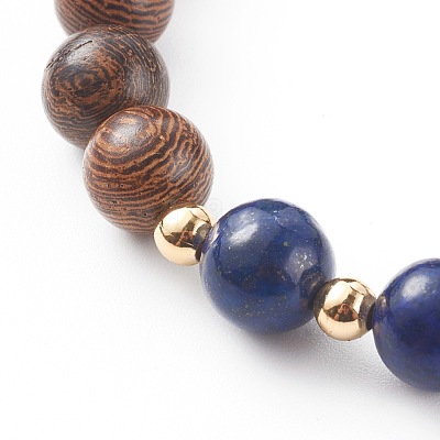 Wood Bead & Stone Bracelet BJEW-JB06104-1