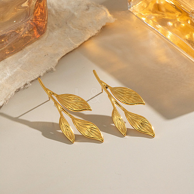 Leaf 304 Stainless Steel Stud Earrings EJEW-P332-02G-1