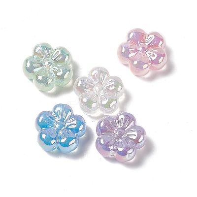UV Plating Rainbow Iridescent Acrylic Flower Beads PACR-M003-10-1