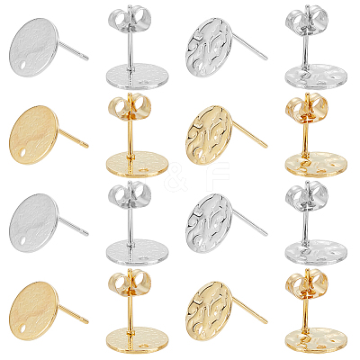 8Pcs 4 Styles 201 Stainless Steel Flat Round Stud Earring Findings STAS-LP0001-18-1