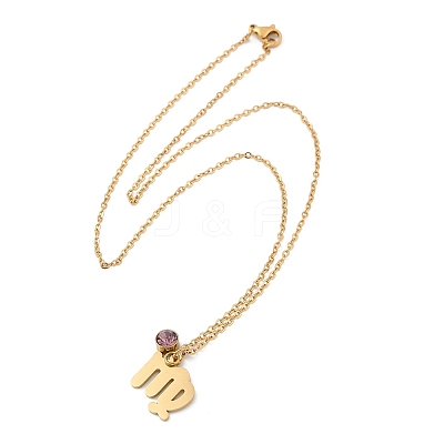304 Stainless Steel Glass Drill Birth Stone Constellation Pendant Necklaces STAS-D305-08G-F-1