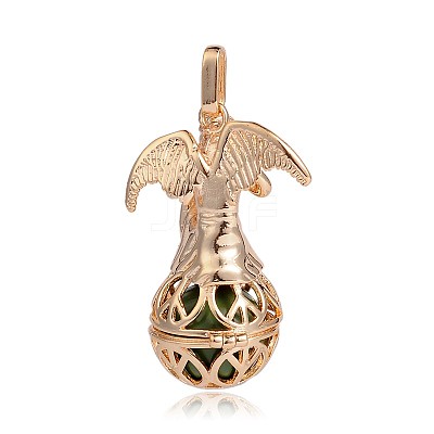 Golden Plated Brass Hollow Round Cage Pendants KK-J249-01G-1