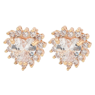 Rack Plating Flat Round Brass Clear Cubic Zirconia Stud Earrings EJEW-M090-19G-02-1