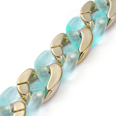 Handmade Golden Plated CCB Plastic & Transparent Acrylic Cuban Link Chains AJEW-JB00681-03-1