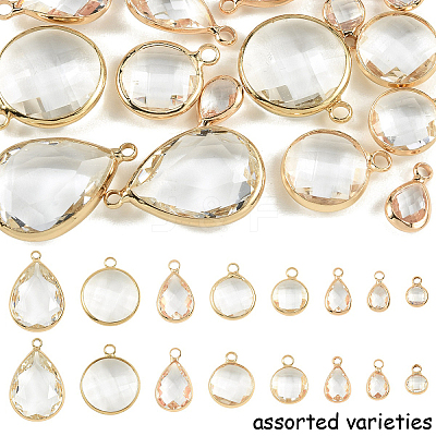 16Pcs 2 Styles Brass Glass Pendants GLAA-YW0005-71-1