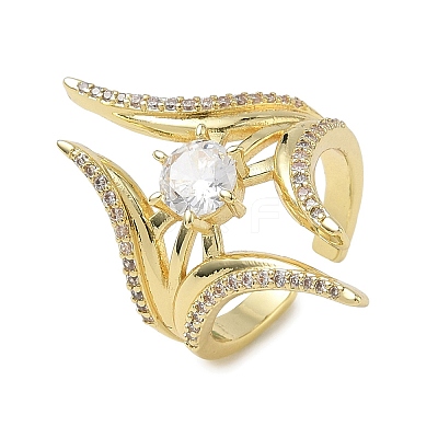 Brass Micro Pave Cubic Zirconia Cuff Open Rings for Women RJEW-L343-09G-01-1