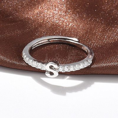 S925 Sterling Silver Adjustable Letter Rings for Women RJEW-M068-01P-S-1