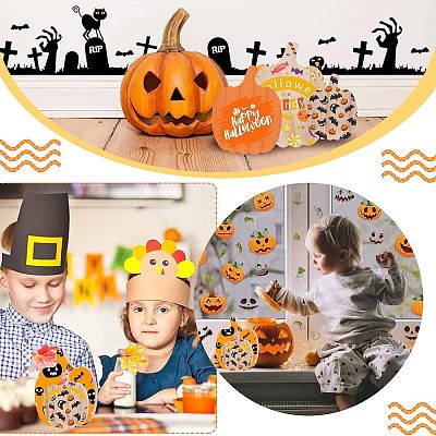 12Pcs 3 Style Halloween Theme Unfinished Wood Decorative Supplies DIY-OC0004-14-1
