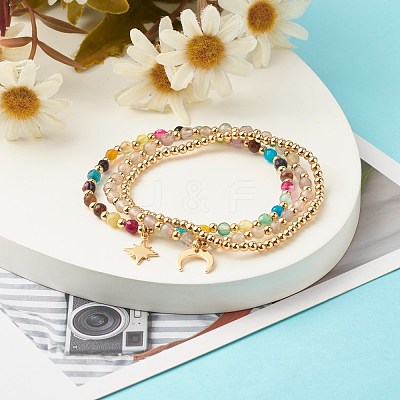 Natural Agate Round Beads Stretch Bracelets BJEW-JB07294-01-1