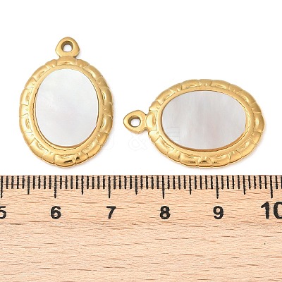 304 Stainless Steel Natural White Shell Pendants STAS-L288-04G-02-1