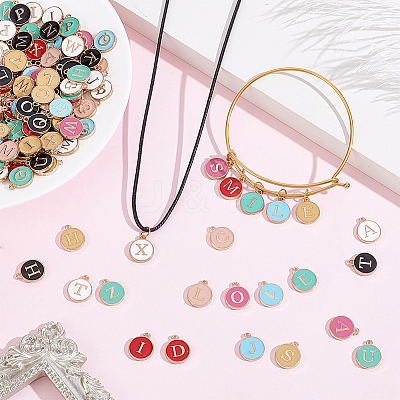 8 Bags 8 Colors Initial Letter A~Z Alphabet Enamel Charms ENAM-BM0001-11-1